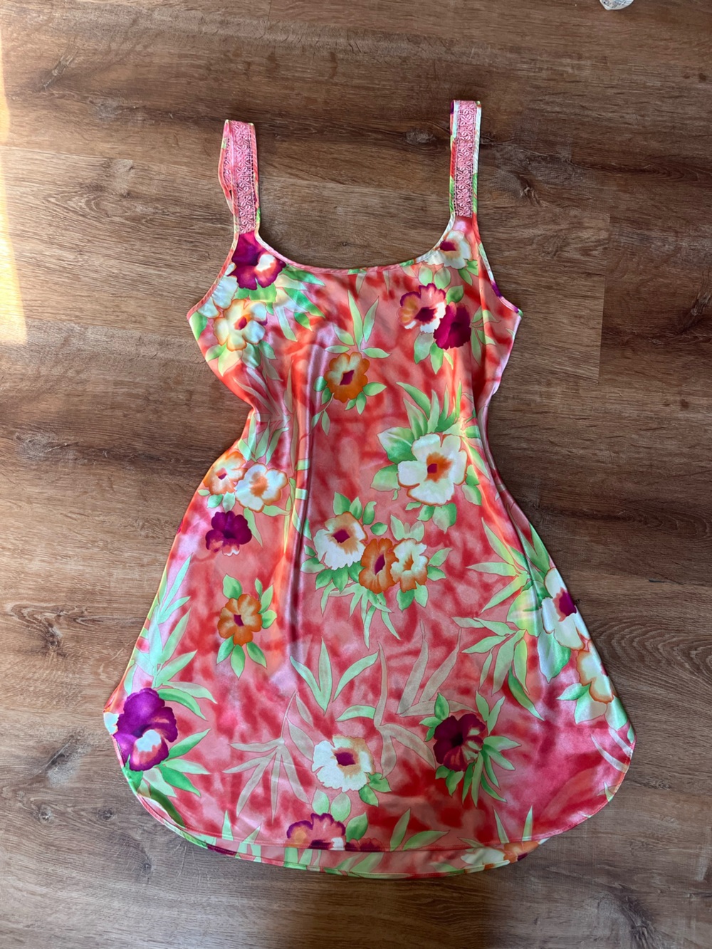 Floral Coral Tank Dress with Green & Purple Accents